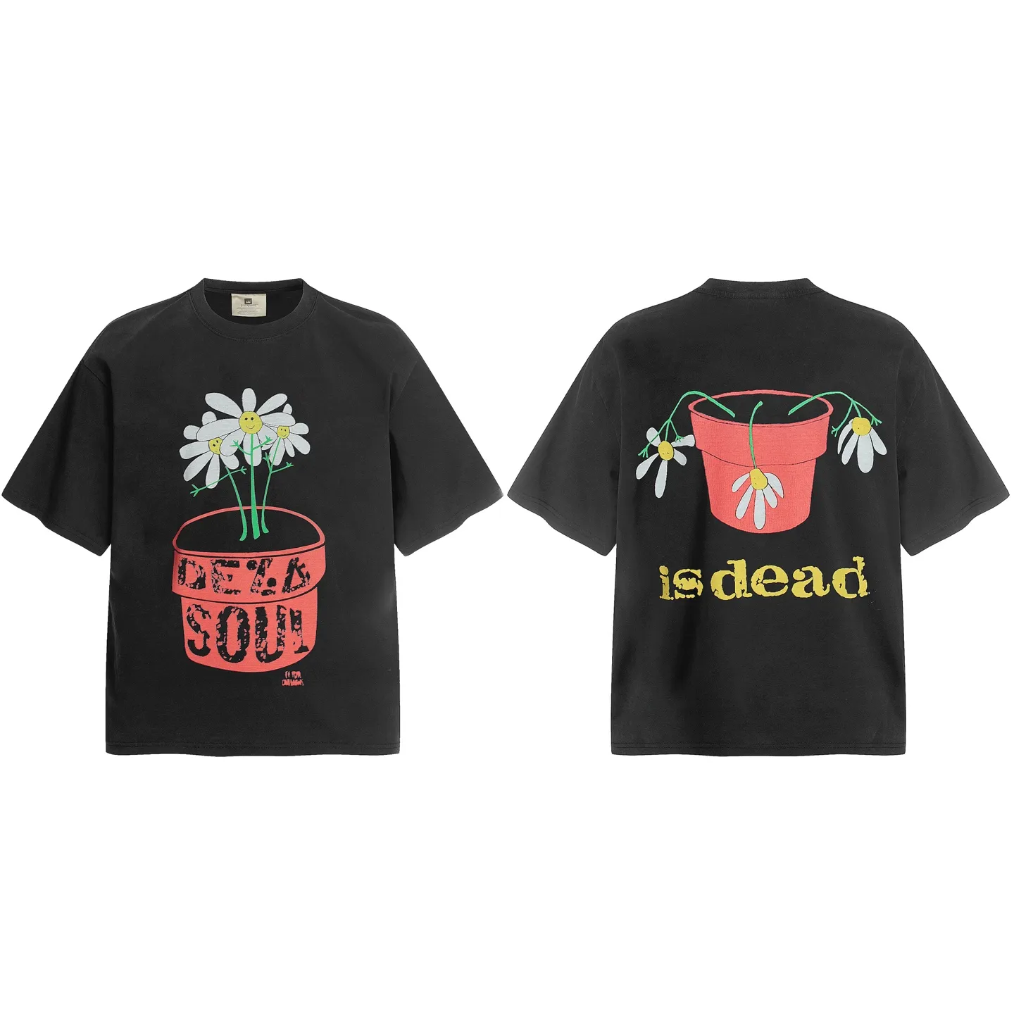 VT9247 P140💰 SAINT Michael "Potted Plant" punk style printed retro washed distressed short-sleeved T-shirt Small neckline design White ink digital direct printing High street retro heavy distressed washed Vintage short sleeves Size: S M L XL